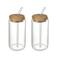 thumbnail image 1 of st Dricksglas med Bambulock och Sugrör, Ölburksglas Tumbler Glas Iskaffekopp för Mjölk Kaffe Isvatten Cocktail 380ml{f2}, 1 of 5