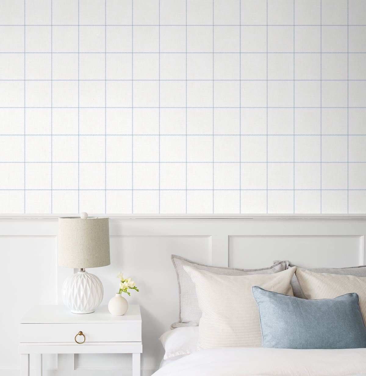 NextWall Sky Blue & Linen Classic Striped Check Peel and Stick Wallpaper - 20.5 in. W x 18 ft. L Roll
