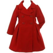 Little Girls Cozy Long Sleeve Collar Button Flower Girl Coat Jacket Cover Outerwear Red 2 (J20K49S)