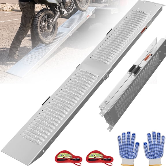 74.8" Foldable Loading Ramp, 1PC Motorcycle Ramp with Straps and Gloves, Alloy Steel Anti‑Slip Shed Ramp for ATV, Motorcycle, Lawn Mower,450 Lbs,Silver