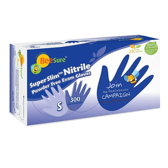 Cranberry 1146 BeeSure Nitrile SuperSlim Examination Gloves Powder Free Small 300/Bx