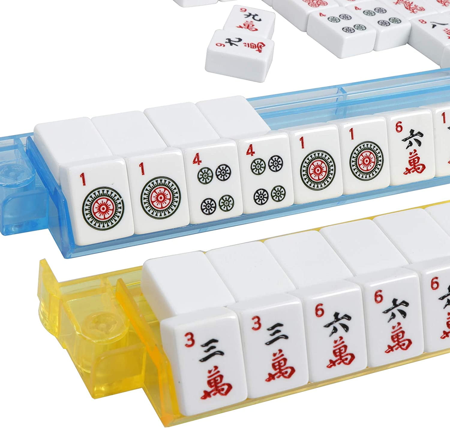 Themis American Mahjong Mah Jongg Set 166 Tiles 4 All-in-One Color Rack/Pushers Red Soft Bag Full Size Complete Mahjongg Ma Jong Set (Red)