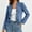 Light Blue, variant on Women Ruffled Open Front Cropped Denim Cardigan Long Puff Sleeve Vintage Elegant Ladies Spring Winter Outerwear