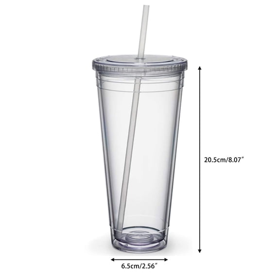 Large Transparent Plastic Cold Drink Cup with Straw and Lid Leakproof Iced Beverage Tumbler for Office and Home Use 24oz 3 by 8 (Sky Blue)