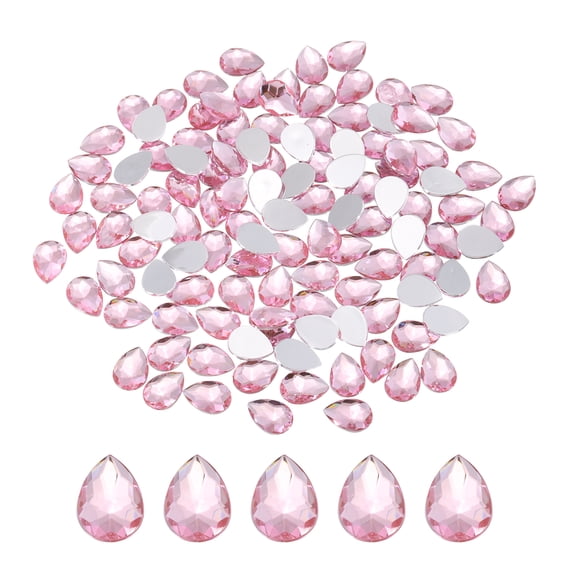 Uxcell 200Pcs Flat Back Acrylic Teardrop Gems 0.4" x 0.6" Artificial Rhinestones for DIY Crafts Bead Light Pink