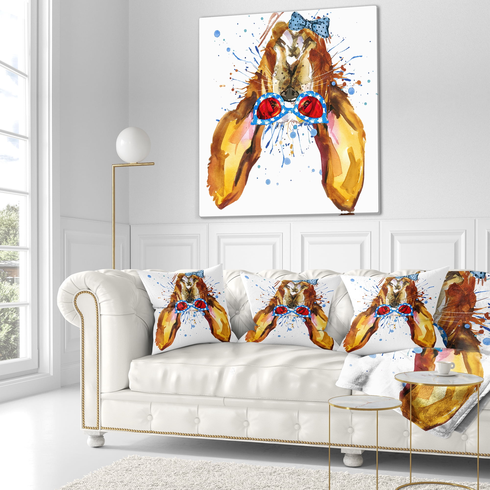 Designart Funny Brown Dog with Glasses - Animal Throw Pillow - 16x16