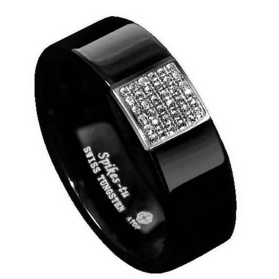 Tungsten Rings for Men Wedding Bands for Him Womens Wedding Bands for Her 8mm Black 925 Silver Inlay 36 Diamonds