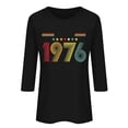 thumbnail image 4 of 3/4 Length Sleeve Tees For Women 1976 Graphic Print Crew Neck Pullover Tops Casual Trendy Vintage T Shirts (S, Black), 4 of 4