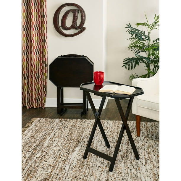 James Folding Tray Table Set with Stand, 5 Pieces, Espresso
