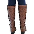 thumbnail image 5 of Womens Strappy Motorcycle Knee High Boots Winter Lace Up Riding Flat Low Heel Shoes, 5 of 5