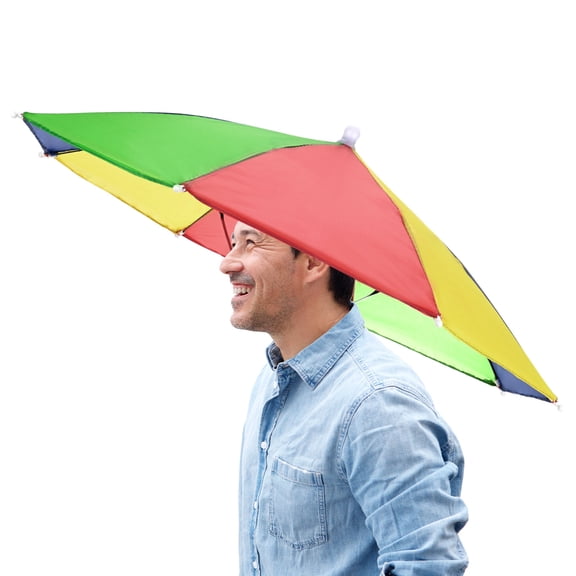 Uxcell 20.5" Headband Umbrella Hat [1 Pcs] - Hands Free Foldable Umbrella Cap Sun Hat Use for Fishing & Gardening & Hiking & Camping [Watermelon]