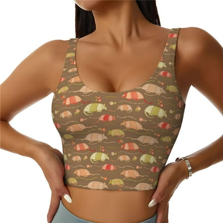 Adobk Armadillo Floral 1 Print Sports Bras for Women Longline Workout Crop Tank Tops Padded with Built in Shelf Padded Sports Bra-Large