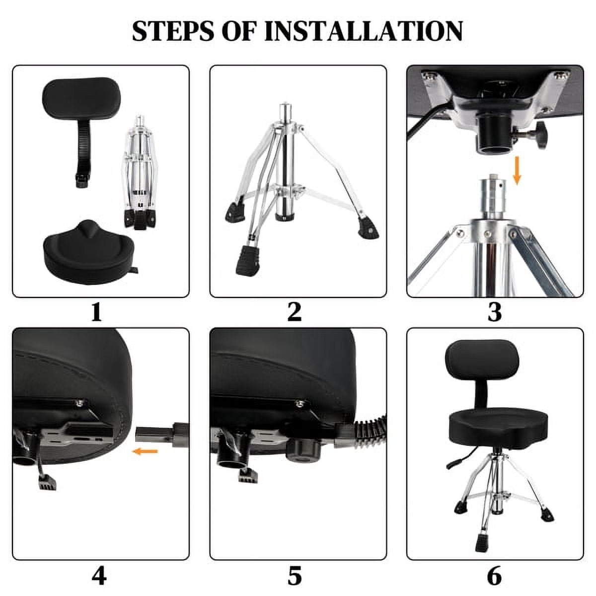 Drum Throne with Backrest, Hydraulic Drum Stool Adjustable Height, Heavy Duty Hydraulic Drum Seat Saddle Design for Drummers