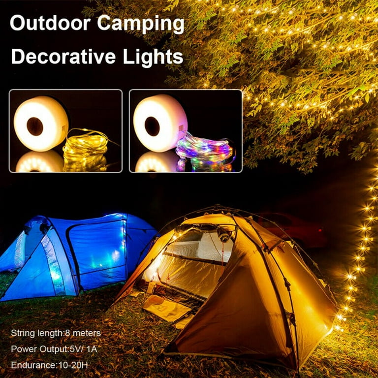 Camping String Lights, 2-in-1 USB Rechargeable Outdoor String Lights  (32.8Ft), Portable Camping Lights, Adjustable Brightness and 5 Modes,  Rugged Fairy Lights Ch 