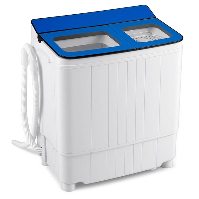Costway Mini Laveuse de 18 Lb avec Laveuse de 11 Lb et Combo Essoreuse de 7 Lb, Laveuse à Double Cuve Bleu et Blanc