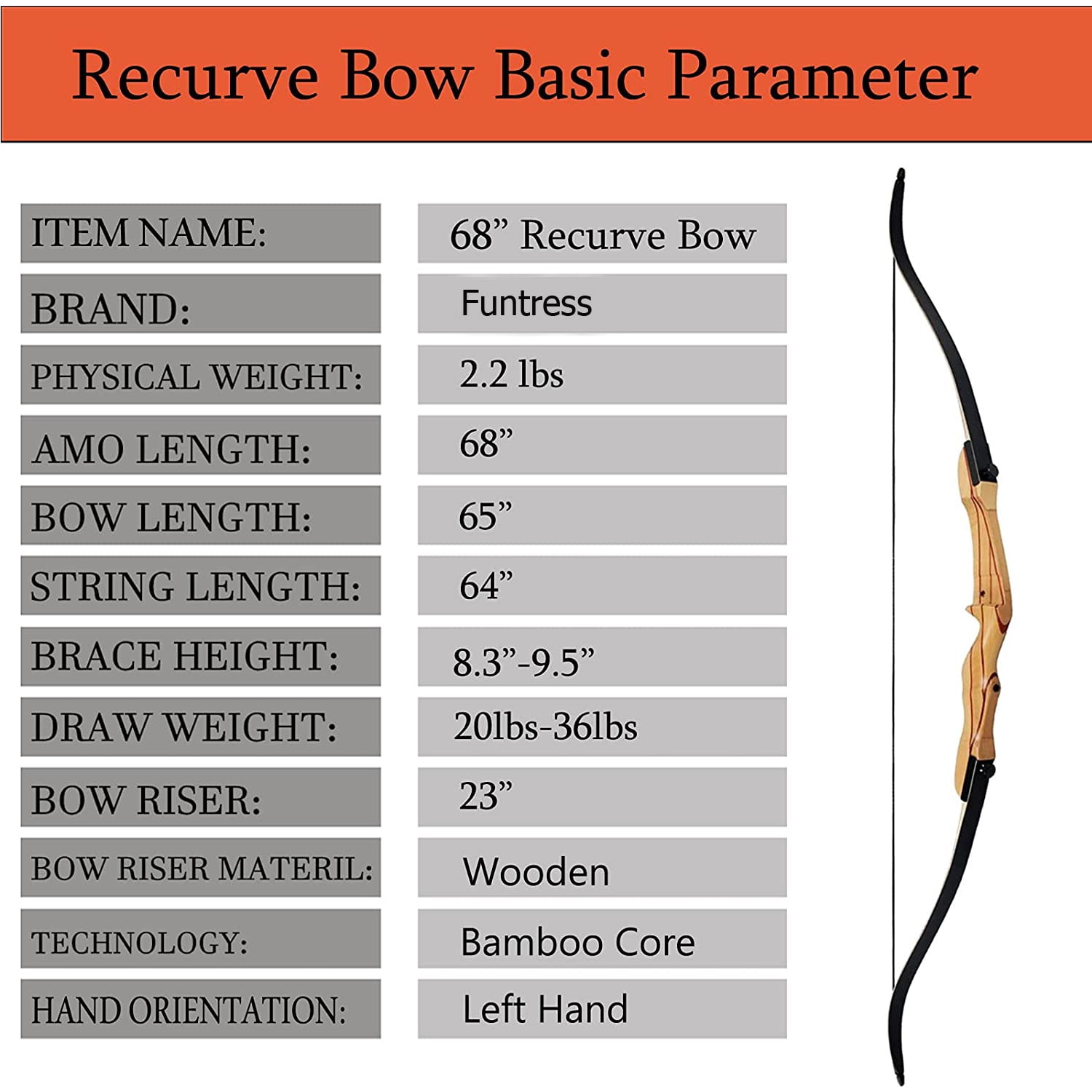68" Takedown Recurve Bow Adult Archery Competition Athletic Bow 18-36 LB Right/Left Hand Outdoor Training Shooting