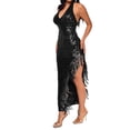 thumbnail image 5 of Kaemgyyd Women's Sparkly Sequin Dress Fringe Halter Bodycon Glitter Party Maxi Dresses Solid Cocktail Clubwear, 5 of 6