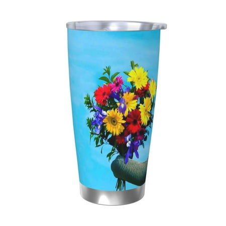 

Salouo Elephant Trunk Couple Flowers Print 20oz Tumbler with Lid Stainless Steel Vacuum Insulated Tumbler Durable Insulated Coffee Mug Thermal Cup with Splash Proof Sliding Lid-Without Straw