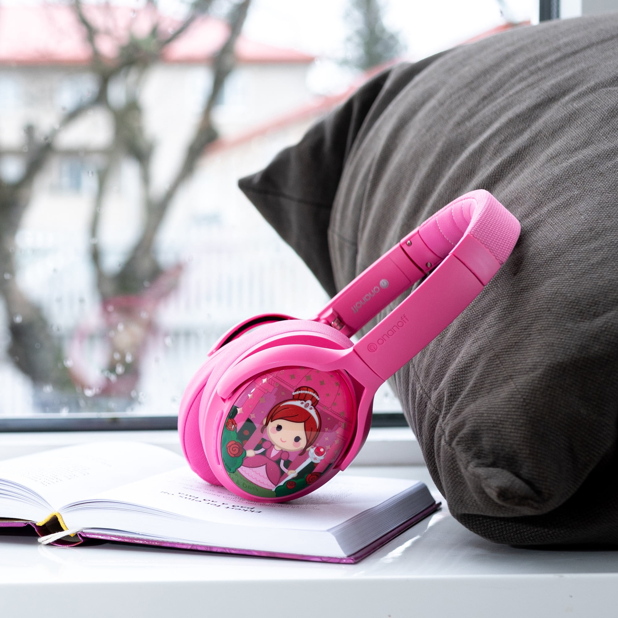 BuddyPhones Cosmos+, Over-Ear Bluetooth Wireless Noise Cancelling Kids Headphones with Detachable Boom Mic, 3 Volume Limiting Settings, Voice Enhance StudyMode, 24-Hrs Battery, Foldable, Rose Pink
