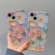 thumbnail image 2 of Funda de teléfono de lujo con pintura al óleo de luz azul láser y flores para iPhone 16, 15, 14, 11, 12, 13 Pro Max, marco ondulado, a prueba de golpes, 2 of 5