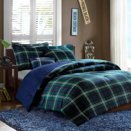 Home Essence Teen Blue Plaid 3 Piece Comforter Set, Twin/Twin-XL