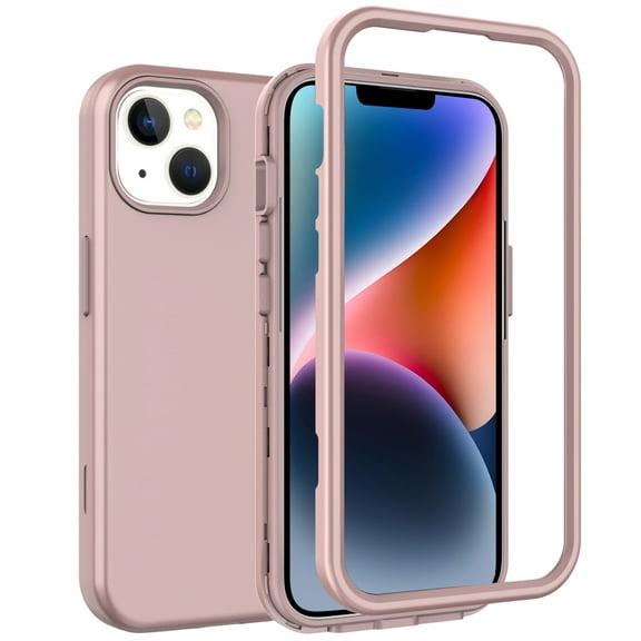 iPhone 14 Plus,6.7 inch Shockproof Rugged Full Body Protection Heavy Duty 3-layer Durable Case Cover,Rosegold