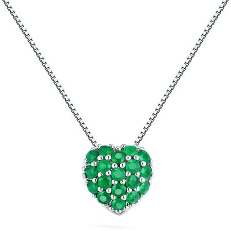 0.36 Carat T.G.W. Emerald Sterling Silver Puffy Heart Pendant, 18