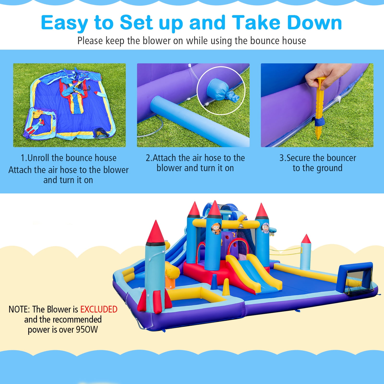 Infans Rocket Theme Inflatable Water Slide Park w/2 Slides Splash Pool Blower Excluded