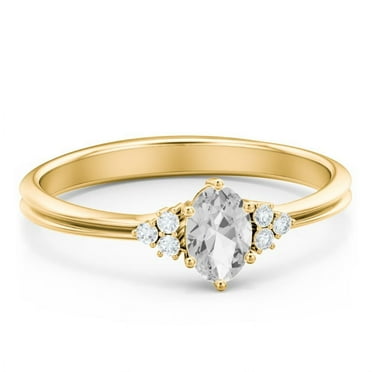 Birthstone Oval Ring with Shoulder Accents - Diamond/White Topaz (April)