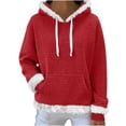 thumbnail image 3 of Visit the JURANMO Store Christmas Hoodies for Women Faux Fur Trim Long Sleeve Hooded Sweatshirts Waffle Knit Fashion Holiday Pullover Sweatshirt with Pocket Red S, 3 of 8