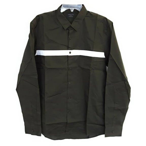 7 Diamonds Men's Silver Linings Long Sleeve Collar Shirt, Army Green, Large