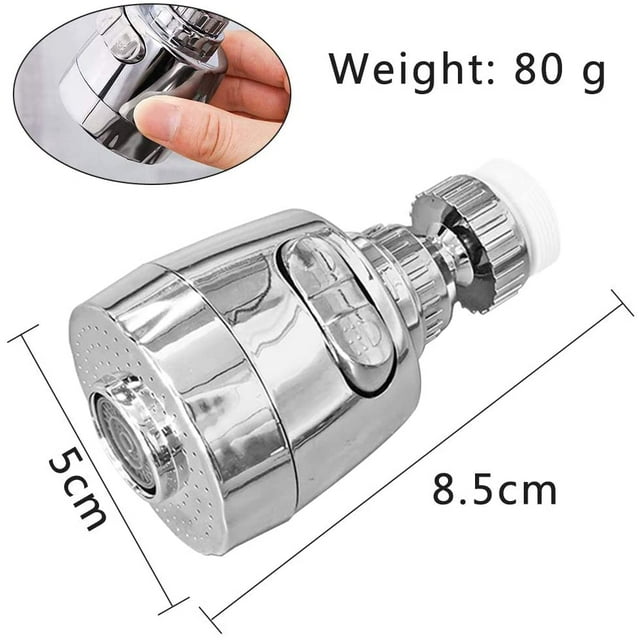 2 Pcs Faucet Aerator, 360 ° Swivel Faucet Aerator, Water Saving Filter Tip, 2 Spray Functions for Kitchen, Bathroom and Shower (Silver)