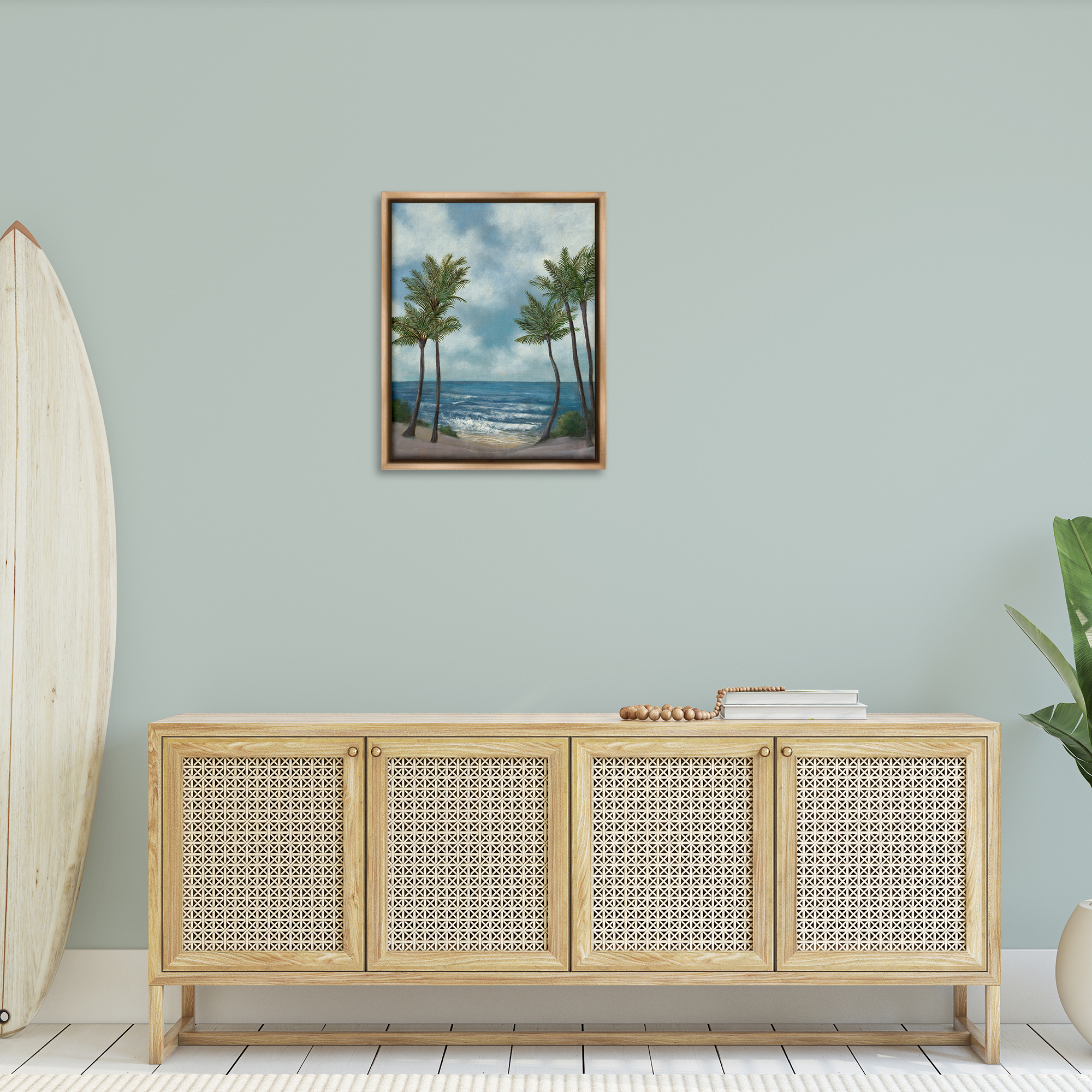 Stupell Industries Tropical Breaking Waves Landscape Painting Brown Floater Framed Canvas Art Print Wall Art, 25 x 31