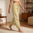 thumbnail image 4 of Guluxicc Women's Cotton Tapered Pants with Pockets Elastic Waist Drawstring Loose Jogger Trousers for Everyday Wear, 4 of 5
