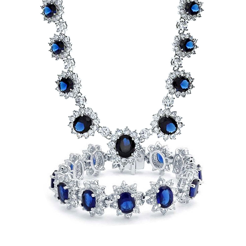 Bling Jewelry Crown Set Simulated Sapphire Cubic Zirconia Wedding Set Rhodium Plated by Bling Jewelry