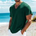 thumbnail image 6 of Bohemian Raw Hem V Neck Mens Short Sleeve Shirt, Fringe Casual Pullover, Skin Friendly Linen Blend Fabric for Seaside Walking Daily Vacation Outfits Green XXL, 6 of 8