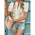 thumbnail image 6 of Women'S Summer Tops 2025 Casual Ruffle V Neck Puff Short Sleeve Button Down Shirts Embroidered Blouses  S, 6 of 8