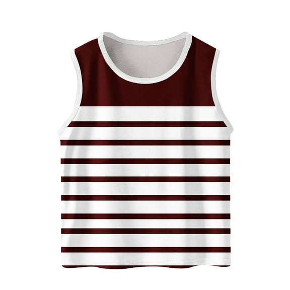Kaemgyyd Boys Girls Sleeveless Tops Children Casual Basic Crew Neck Tank Shirt Fashion Soft Stripe Tee Clothes 3-15 Years