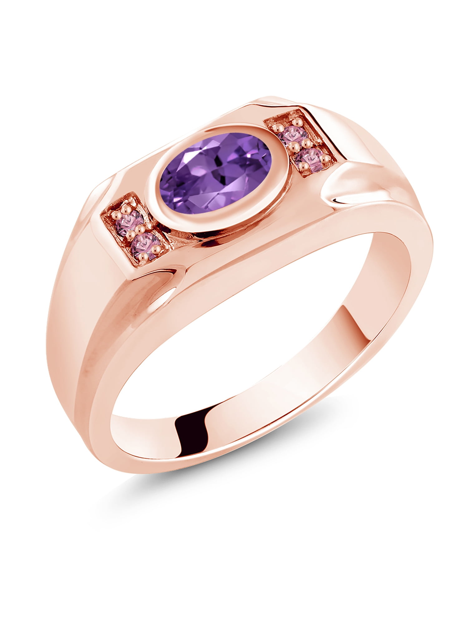 Gem Stone King 1.15 Ct Round Blue Sapphire 18K Rose Gold Plated Silver Ring Available 5,6,7,8,9