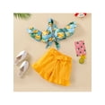 thumbnail image 2 of Chollius Little Girl Off Shoulder Tops and Shorts Banana Pattern Ruffled Tank Waist + Solid Ruffle Shorts Clothing Sets(Yellow,2-7Y), 2 of 9