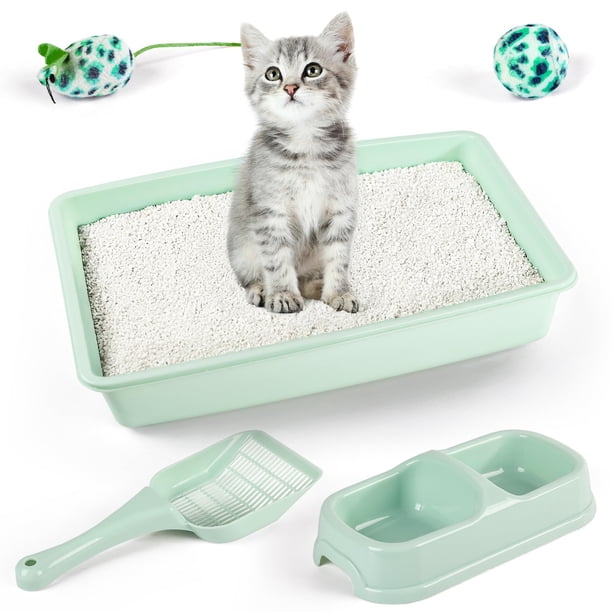 Kit de Inicio para Gatos PAWISE Caja de Arena 37x27 cm y Comedero Doble