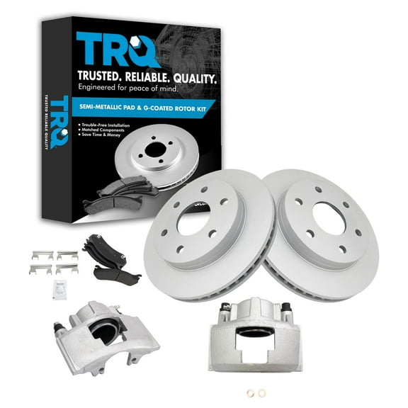 TRQ Front Brake Pad & Rotor Kit Brake Caliper Brake Pads Brake Rotor Semi-Metallic Vented Premium G-Coated Fits Select 2000 Chevrolet Tahoe