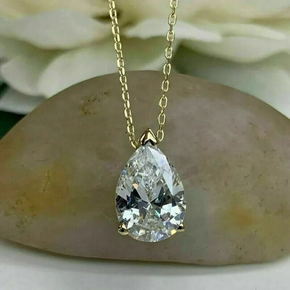 2Ct Pear Cut Diamond Women's Solitaire Pendant 14K Yellow Gold Finish Free Chain
