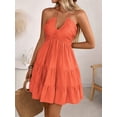 thumbnail image 3 of Womens Orange Ruched Halter Neck Tiered Mini Sundress With Drawstring, 3 of 7