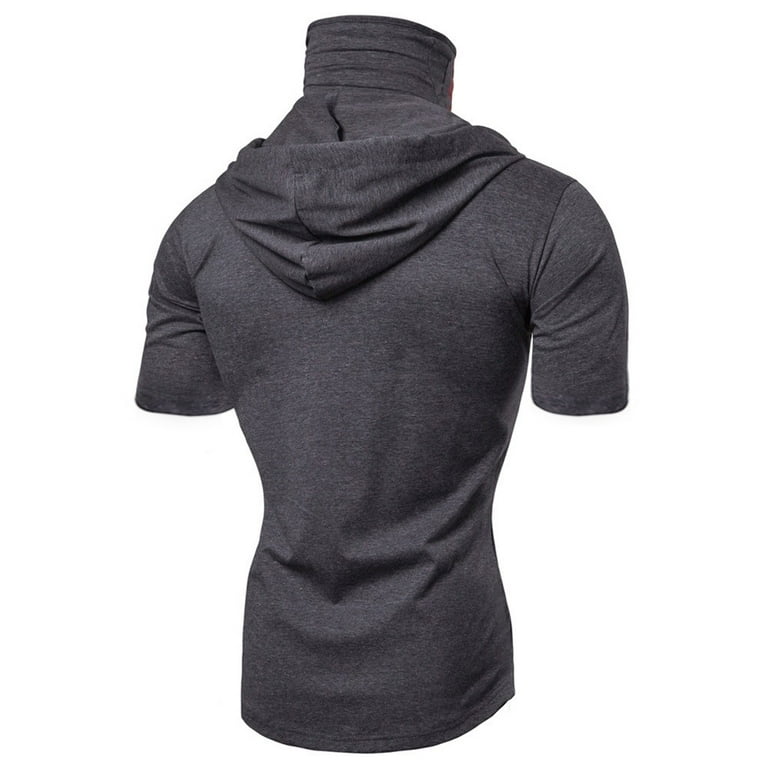 Fragarn Mens Hoodie with Face Mask Turtleneck Compression Top Dry Baselayer  Running Short Sleeve 