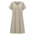 thumbnail image 4 of Women's Front Zipper Housecoat, Short Sleeve Pleated Duster Robe, Loose Fit Casual Nightgown Loungewear with Pockets, 4 of 7
