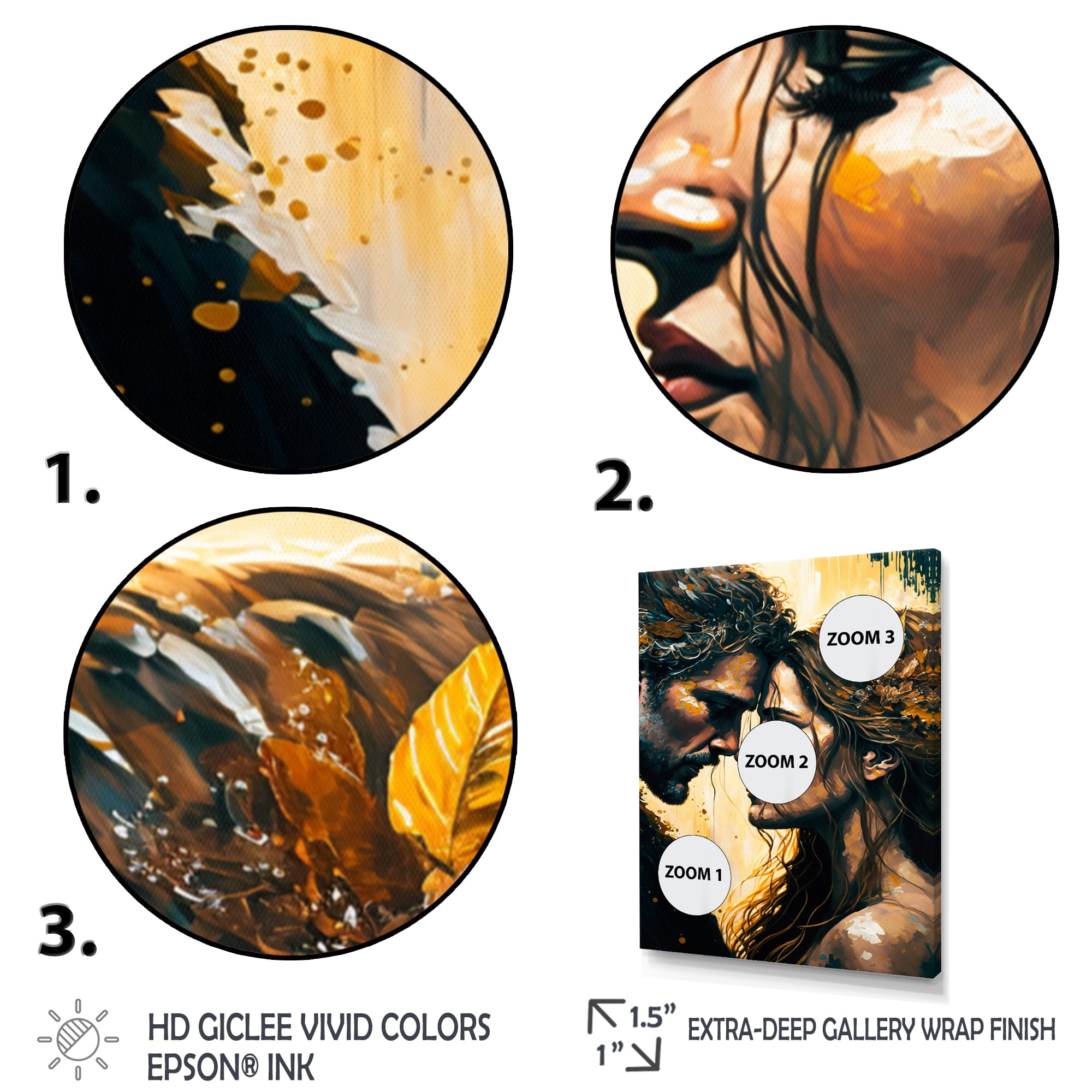 Designart Black And Gold Couple Kissing Art I Canvas Wall Art