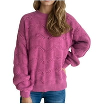 Alkepwun Sweaters for Women Crewneck Cute Hollowed Out Long Sleeved Loose Fall Winter Knitted Pullover Tops