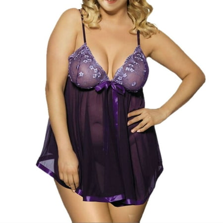 Weyolog Women s Underwear and Bras  Women s Fun Underwear Lace Cute Pajamas Women s Summer Transparent Mesh Hanging Pajama Dress Large Bodysuit  Womens Underwear Purple XL