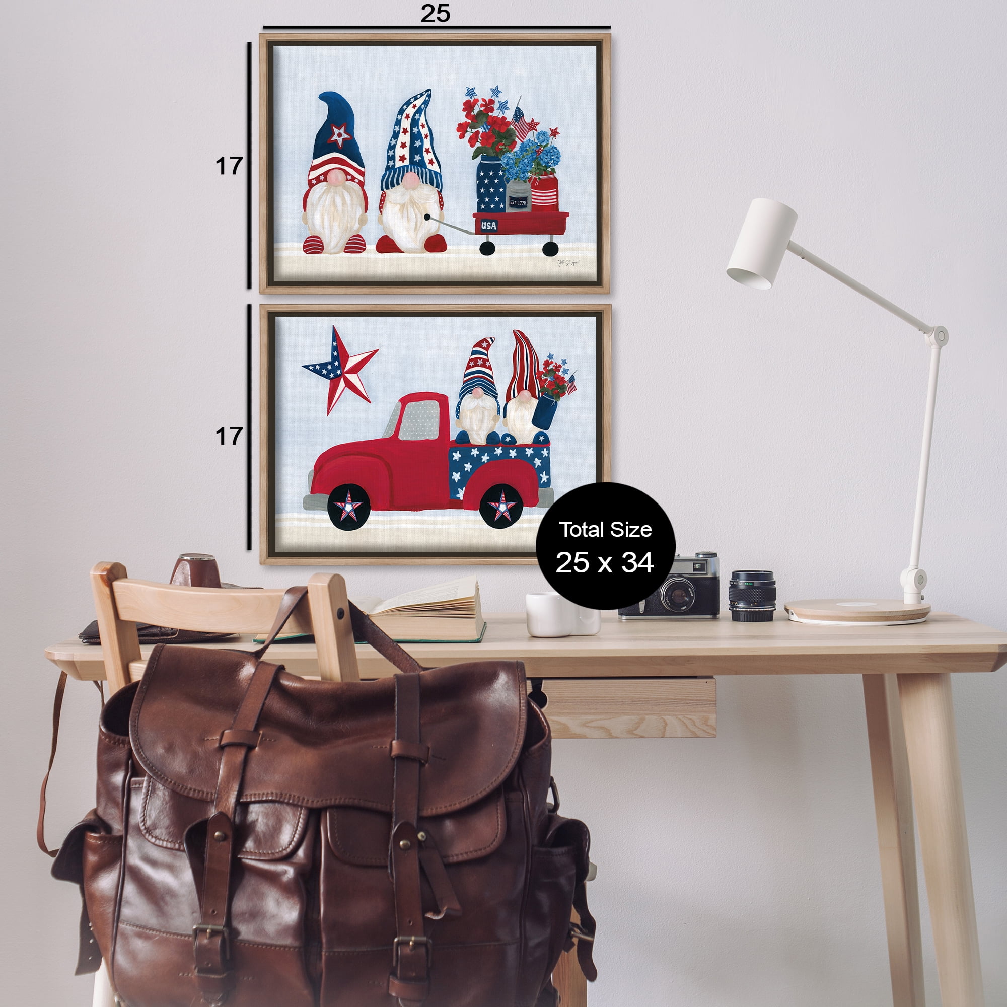 Stupell Industries Americana Florals & Gnomes Fantasy & Sci-Fi Painting Brown Floater Framed Canvas Art Print Wall Art, 25 x 17, Set of 2